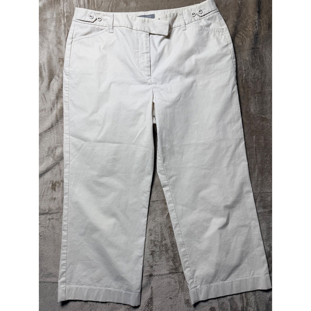 Ann Taylor Petites Cream Wide Leg Crop Pants Button Waist Trousers 6P Off White